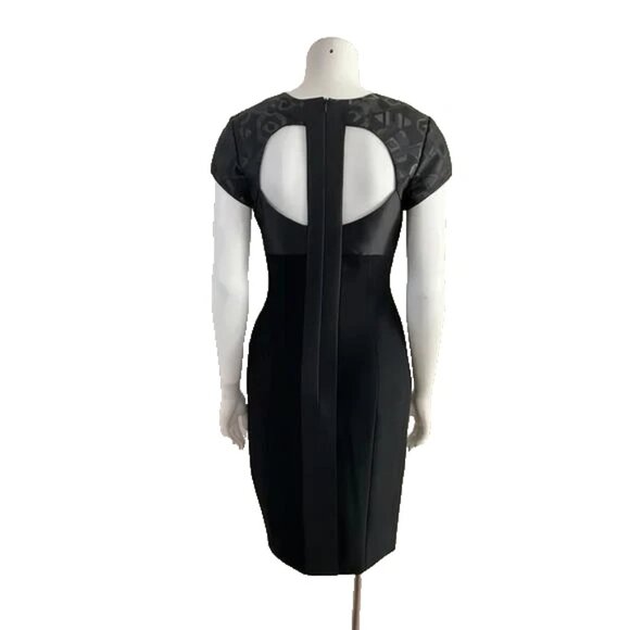 Theia Black Geometric Jacquard Side Slit Cocktail Dress 12 - Picture 3 of 4